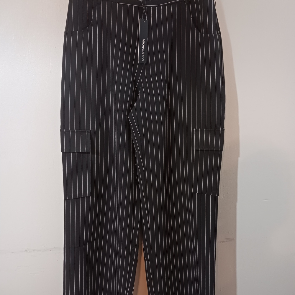Fashion Nova Black Pinstripe Cargo Pants